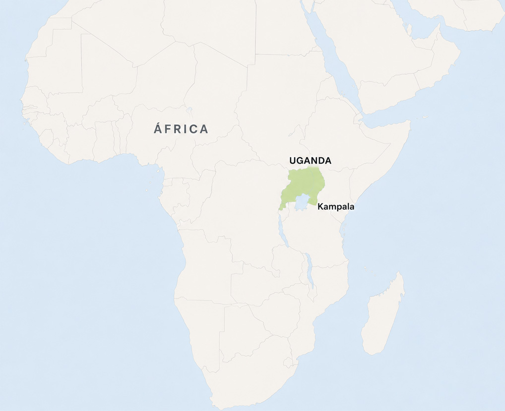 Mapa de África con Uganda, Kampala y el barrio Katwe
